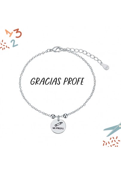 PULSERA PLATA DE LEY PROFE CON DISCO Y LÁPIZ