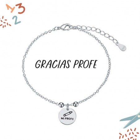 PULSERA PLATA DE LEY PROFE CON DISCO Y LÁPIZ