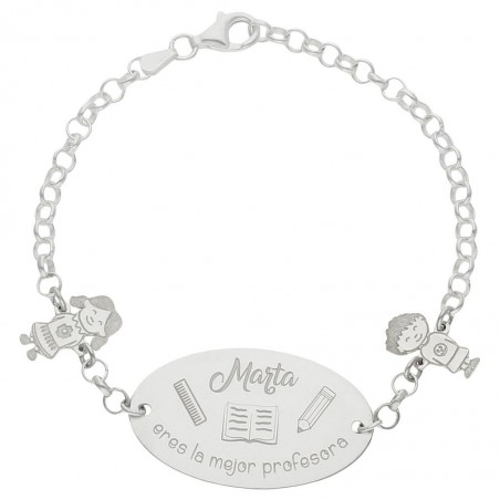 PULSERA PLATA DE LEY PERSONALIZADA ERES LA MEJOR PROFESORA