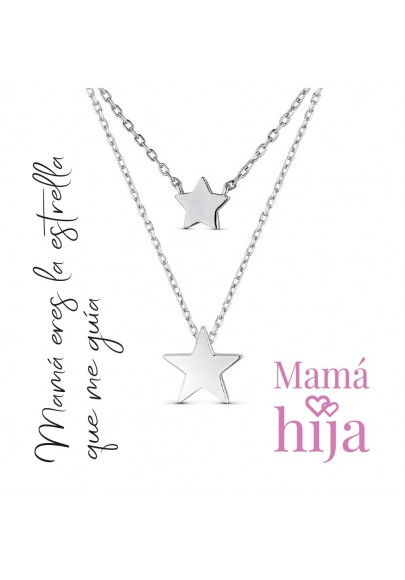 STERLING SILVER MOTHER AND DAUGHTER NECKLACE SET WITH STARS