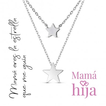 STERLING SILVER MOTHER AND DAUGHTER NECKLACE SET WITH STARS