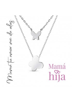 STERLING SILVER MOTHER AND DAUGHTER NECKLACE SET WITH BUTTERFLY