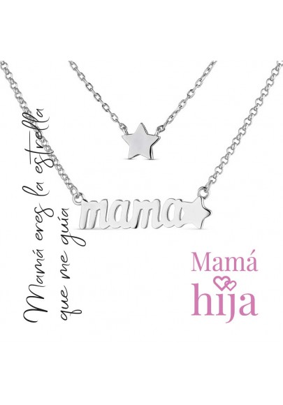 STERLING SILVER MOTHER AND DAUGHTER NECKLACE SET WITH STARS