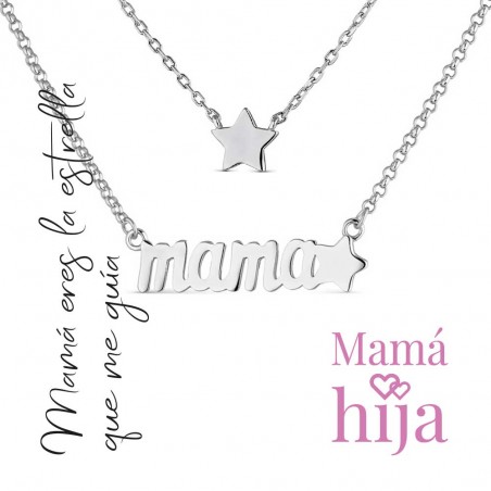 STERLING SILVER MOTHER AND DAUGHTER NECKLACE SET WITH STARS