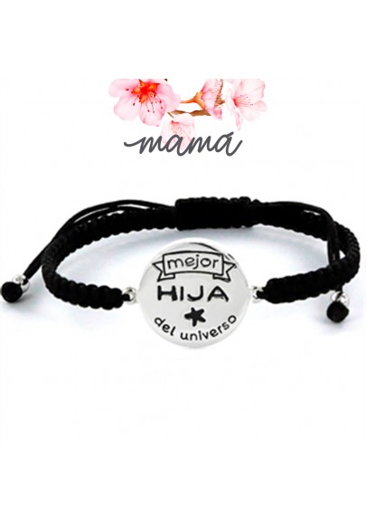 PULSERA MEJOR HIJA DEL UNIVERSO PLATA PRIMERA LEY CON MACRAMÉ