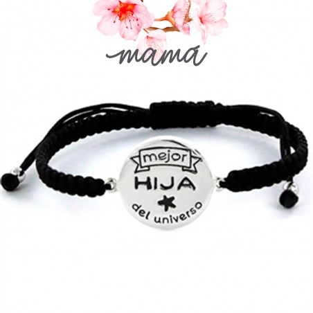 BLACK THREAD BRACELET WITH STERLING SILVER MEJOR HIJA DEL UNIVERSO