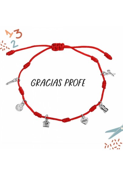 PULSERA PLATA PRIMERA LEY CON HILO ROJO 7 NUDOS PROFE