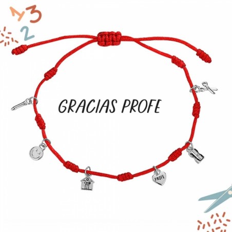 PULSERA PLATA PRIMERA LEY CON HILO ROJO 7 NUDOS PROFE