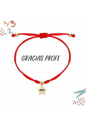 PULSERA PLATA PRIMERA LEY HILO ROJO ESTRELLA CHAPADA PROFE