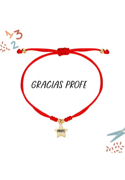 PULSERA PLATA PRIMERA LEY HILO ROJO ESTRELLA CHAPADA PROFE