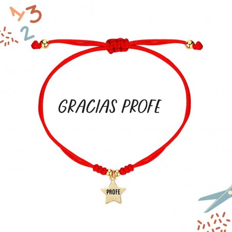 PULSERA PLATA PRIMERA LEY HILO ROJO ESTRELLA CHAPADA PROFE