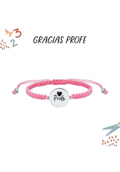 PULSERA PLATA PRIMERA HILO ROSA PROFE