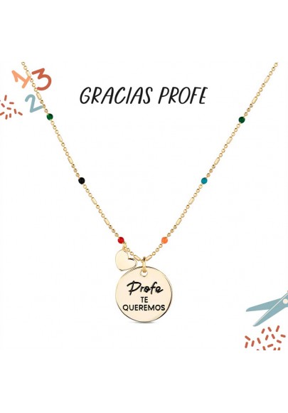 COLLAR PROFE PLATA DE LEY CHAPADA Y BOLITAS PROFE TE QUEREMOS