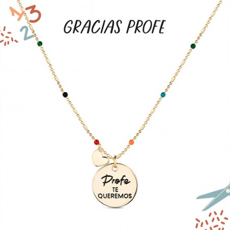 COLLAR PROFE PLATA DE LEY CHAPADA Y BOLITAS PROFE TE QUEREMOS