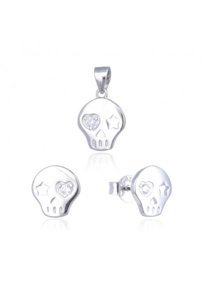 STERLING SILVER EAR STUDS SKULL SET WITH EARRINGS AND PENDANT