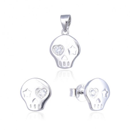 STERLING SILVER EAR STUDS SKULL SET WITH EARRINGS AND PENDANT