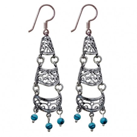 STERLING SILVER AND TURQUOISE DANGLE EARRINGS