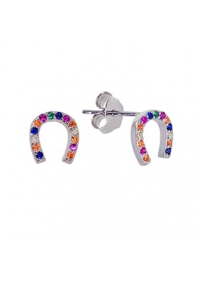 PENDIENTES HERRADURA CIRCONITAS COLORES PLATA DE LEY