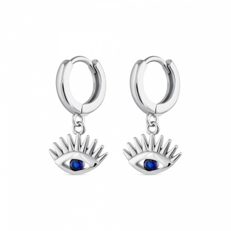 STERLING SILVER HOOP EARRINGS WITH TURKISH EVIL EYE