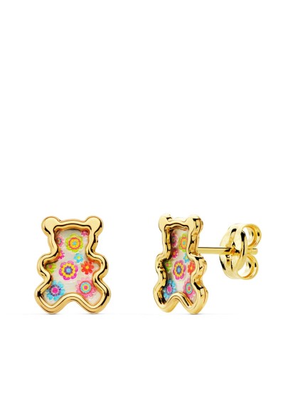 CHILDREN´S TEDDY BEAR EARRINGS IN 18K GOLD AND MOTHER OF PEARL