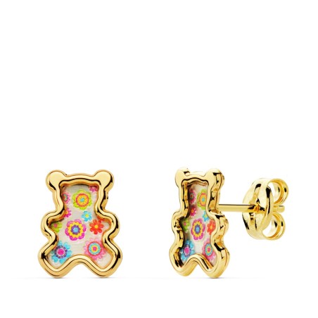 CHILDREN´S TEDDY BEAR EARRINGS IN 18K GOLD AND MOTHER OF PEARL