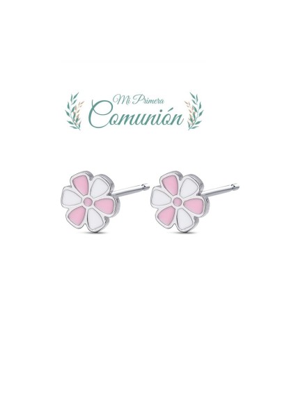 PENDIENTES PLATA DE LEY FLORES ROSA Y BLANCOS