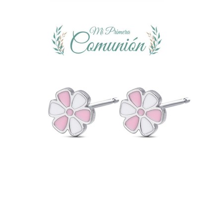 PENDIENTES PLATA DE LEY FLORES ROSA Y BLANCOS