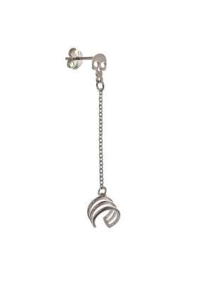 STERLING SILVER EAR CUFF EARRING WITH CHAIN AND SKULL