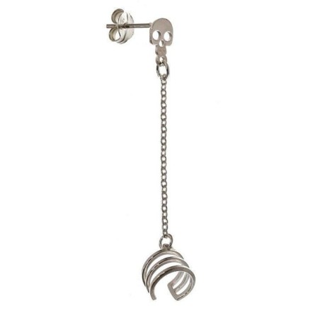 STERLING SILVER EAR CUFF EARRING WITH CHAIN AND SKULL