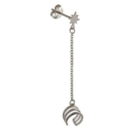 PENDIENTE EAR CUFF ROSA DE LOS VIENTOS CON CADENA PLATA DE LEY