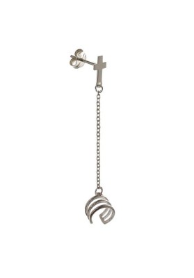 STERLING SILVER EAR CUFF EARRING WITH CHAIN AND CROSS