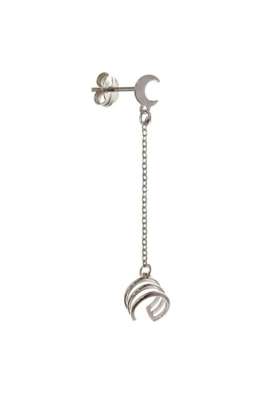 STERLING SILVER EAR CUFF EARRING WITH CHAIN AND MOON