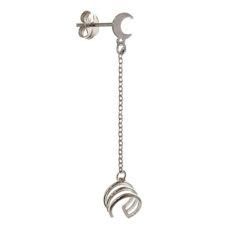 STERLING SILVER EAR CUFF EARRING WITH CHAIN AND MOON