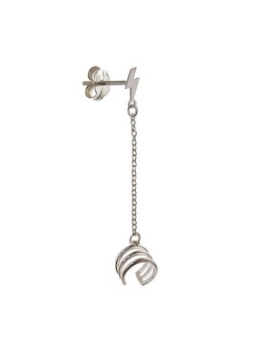 STERLING SILVER EAR CUFF EARRING WITH CHAIN AND LIGHTNING