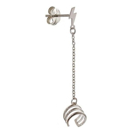 STERLING SILVER EAR CUFF EARRING WITH CHAIN AND LIGHTNING