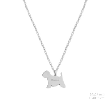 PERSONALISED DOG NAME NECKLACE WITH BREED SILHOUETTE IN STERLING SILVER | RUSSELL TERRIER