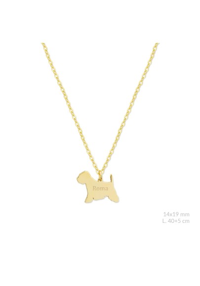 PERSONALISED DOG NAME NECKLACE WITH SILHOUETTE IN 18K GOLD PLATED STERLING SILVER | RUSSELL TERRIER