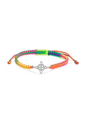 MULTICOLOURED THREAD BRACELET WITH A WITCH´S KNOT STERLING SILVER