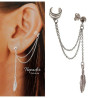 PENDIENTE EAR CUFF BOLA PLUMA CON CADENA PLATA DE LEY