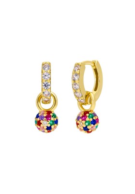 PENDIENTES ARO BOLA PAVÉ PLATA DE LEY CON CIRCONITAS DE COLORES D02001/CI