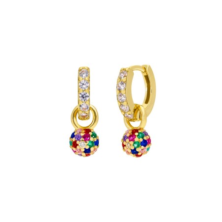 PENDIENTES ARO BOLA PAVÉ PLATA DE LEY CON CIRCONITAS DE COLORES D02001/CI