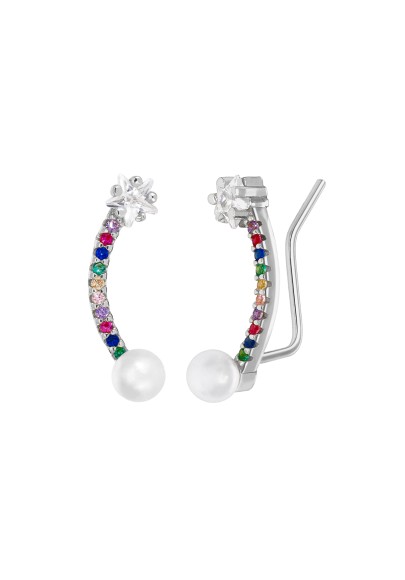 STERLING SILVER EAR CLIMBER COLOURFUL STONES EARRINGS