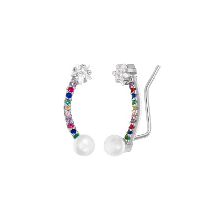 STERLING SILVER EAR CLIMBER COLOURFUL STONES EARRINGS