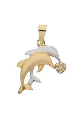 18K GOLD DOLPHINS HEART PENDANT