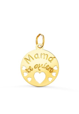 COLGANTE MAMÁ TE QUIERO CON CORAZONES ORO 18K