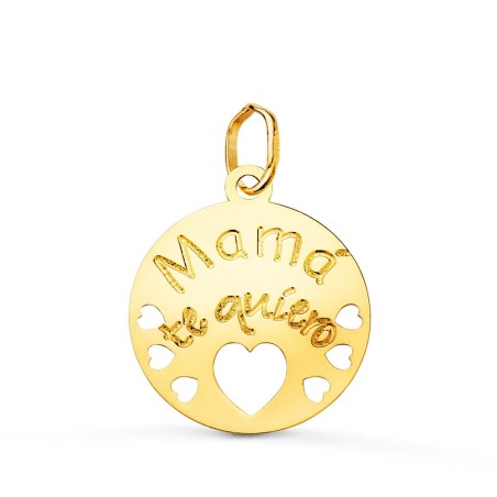 COLGANTE MAMÁ TE QUIERO CON CORAZONES ORO 18K