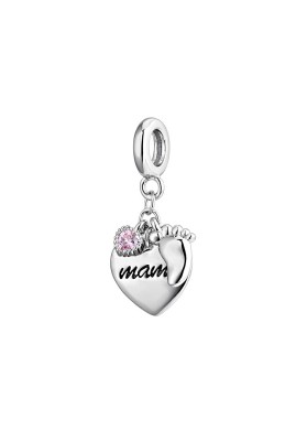 CHARM PLATA A TU LADO CORAZÓN MAMÁ CON PIE