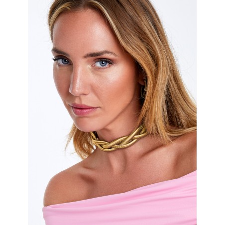 COLLAR CHOKER TRENZADO MAREA ACERO DORADO C02704/AK