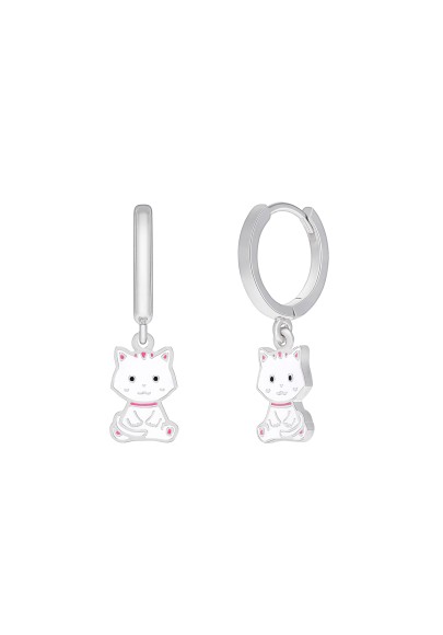 STERLING SILVER ENAMELLED HOOP EARRINGS WITH KITTEN D03601/BG