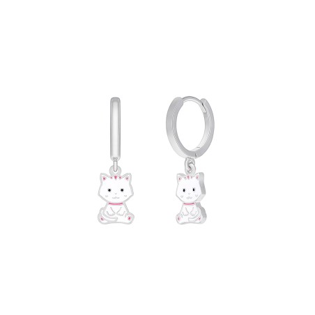 STERLING SILVER ENAMELLED HOOP EARRINGS WITH KITTEN D03601/BG